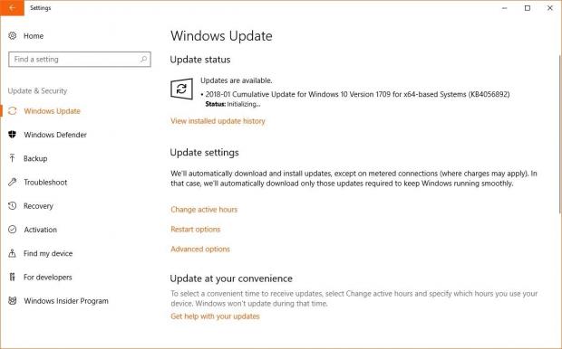 Windows 10 Fall Creators Update receiving the update via Windows Update