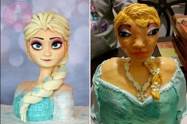 The cake that was ordered (left) and the cake that arrived (right)