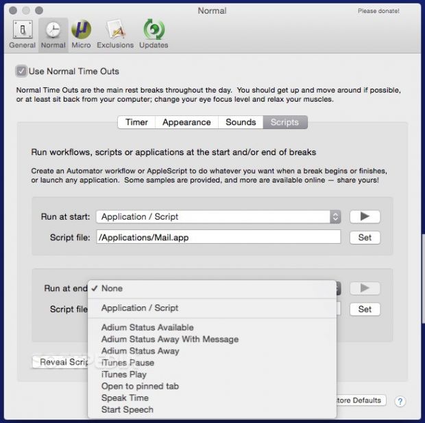 Time Out enables you to run applications and scripts in order to automate repetitive tasks
