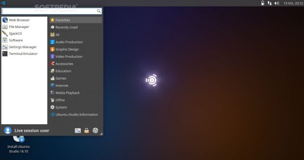 Ubuntu Studio 16.10's Applications Menu