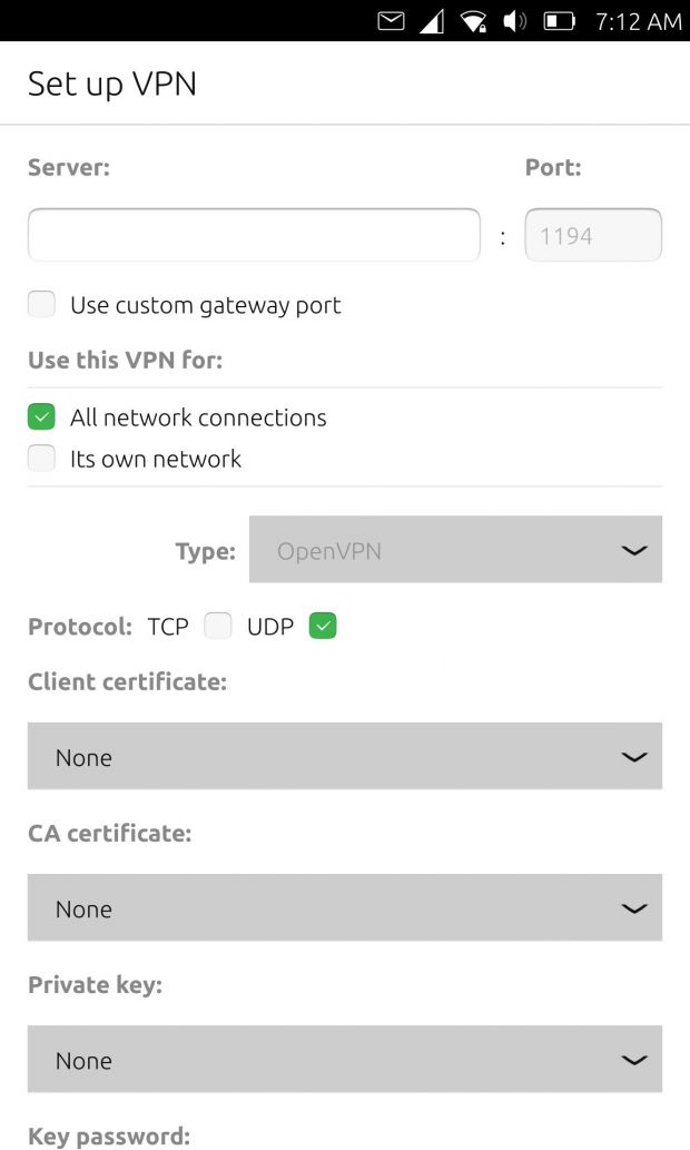 VPN panel in System Settings