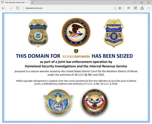 KAT domain showing a domain seized notice