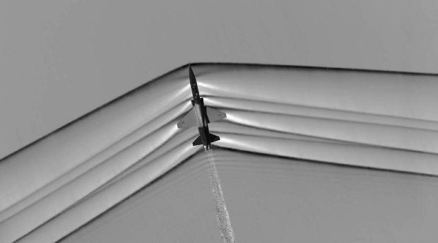 Image shows supersonic shock waves created by aircraft in flight