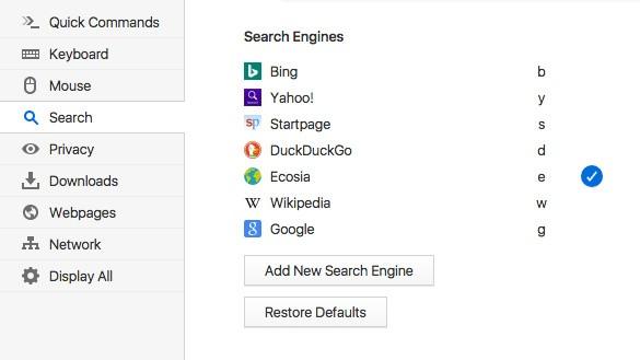 Vivaldi 1.9 ships with Ecosia search engine