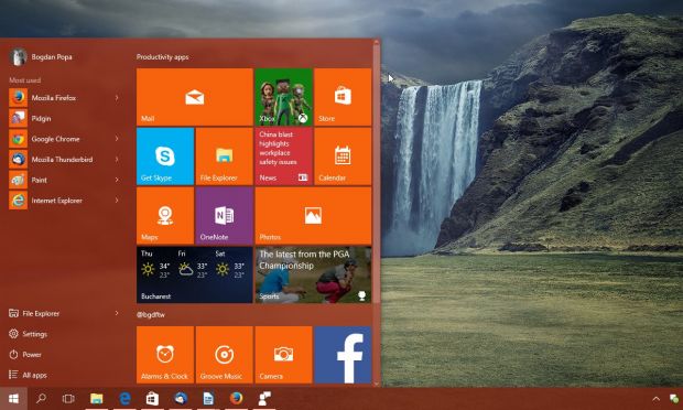 Windows 10 Start menu and its own live tiles