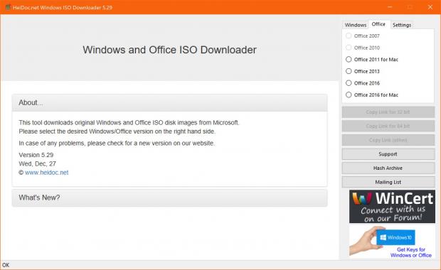 Windows ISO Downloader main interface