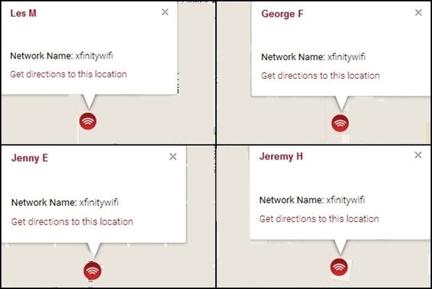 Personal details revealed by Comcast Xfinity WiFi hotspots  [Edited for privacy]