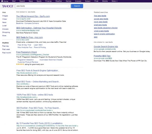 Yahoo showing Google-powered search results and ads