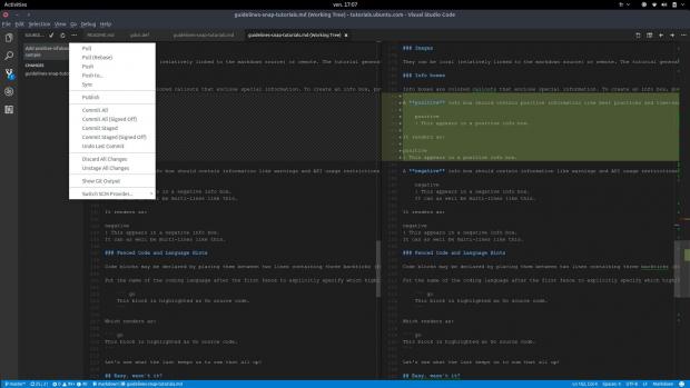 Git integration in Visual Studio Code features delightful commit (and reverts!) management.