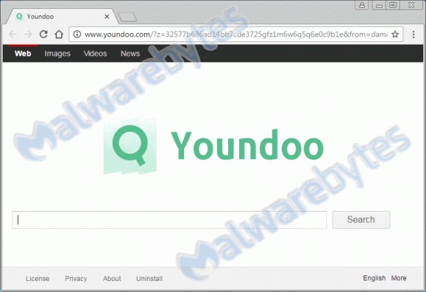 A browser hijacked by the Youndoo adware