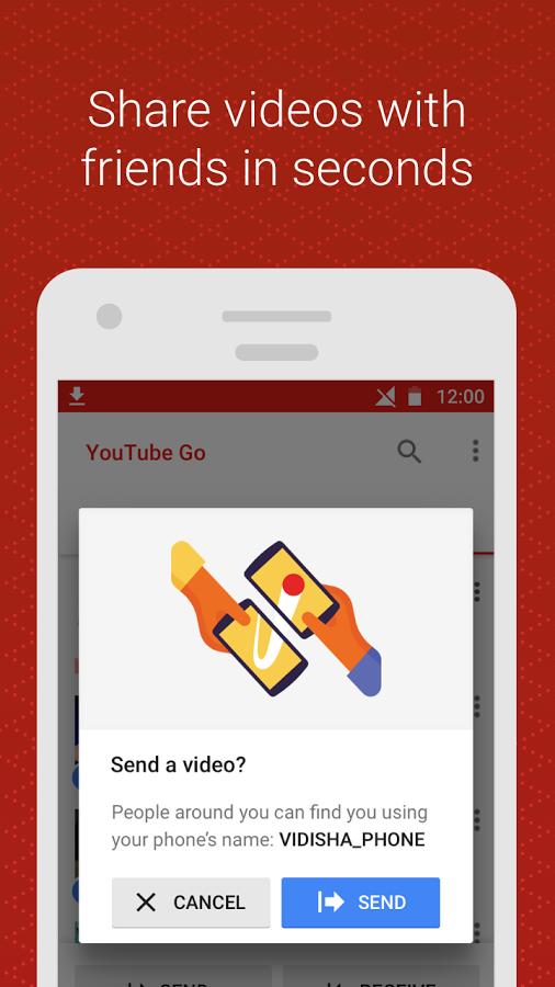 YouTube Go sharing options