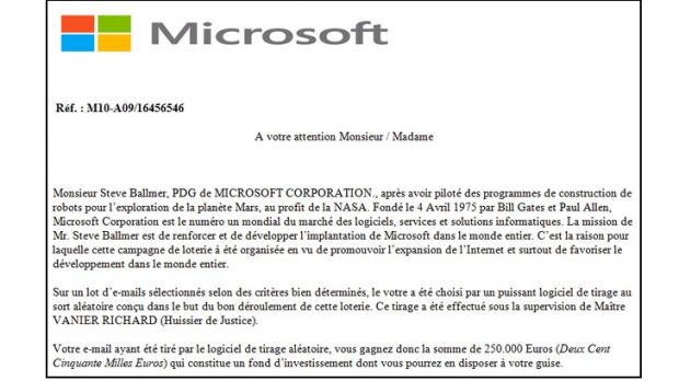 Fake Microsoft email
