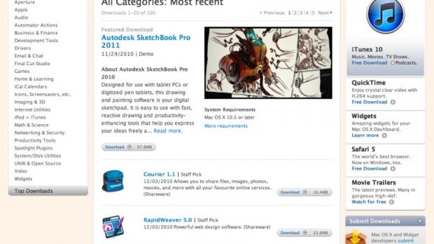 Apple.com Mac OS X Downloads section (screenshot)