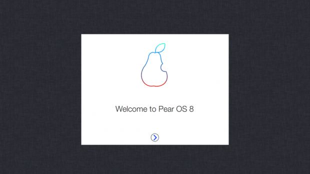 The welcome screen of Pear OS 8