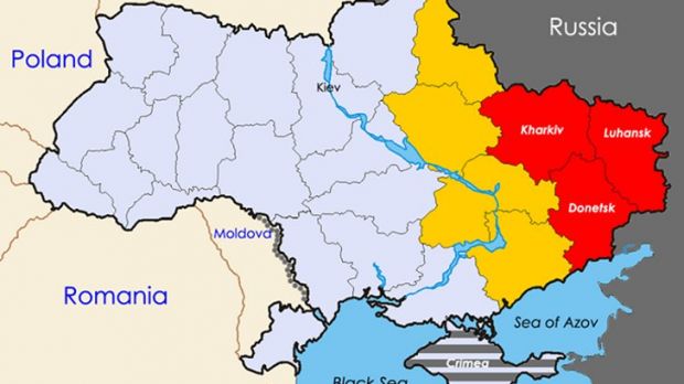 Map showing regions of unrest in eastern Ukraine