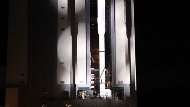 ARES I-X exiting the Vehicle Assembly Building (VAB), on its way to Launch Pad 39B at the KSC
