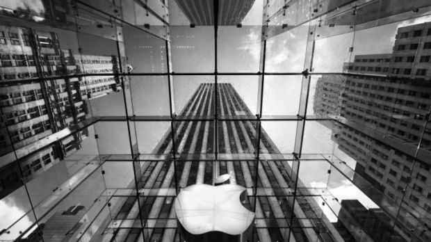 Apple logo inside Fifth Ave. store in Manhattan, NY