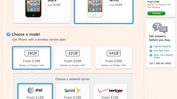 Selecting an iPhone 4S model with a carrier plan