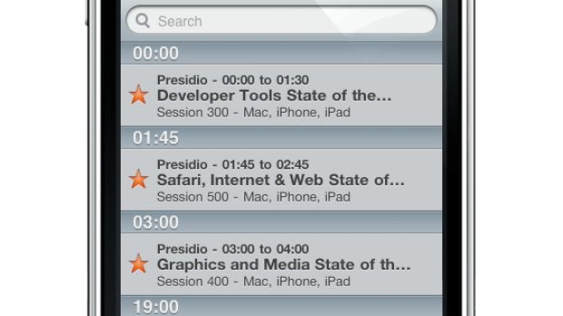 A screenshot depicting the WWDC10 iPhone application
