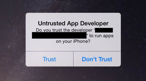 Untrusted App Developer prompt
