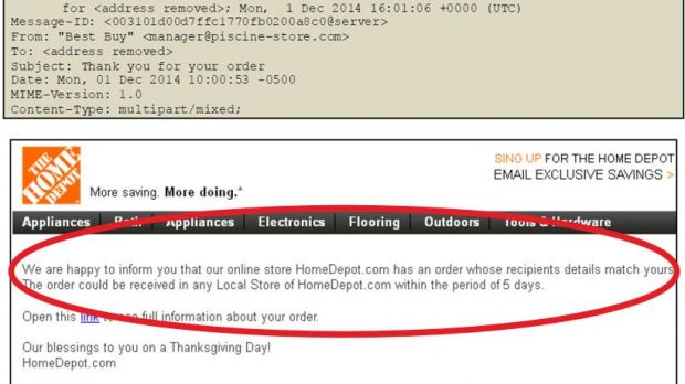 Fake message claiming to be from Home Depot