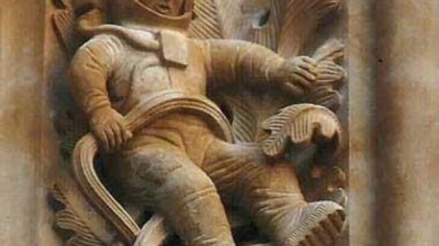 The astronaut sculpted on a 12th century church in Salamanca, Spain