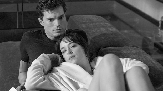 Jamie Dornan and Dakota Johnson take a breather on the “Fifty Shades of Grey” set