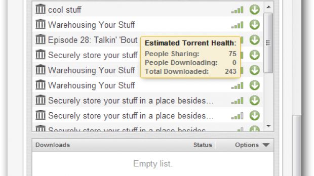 Search results in BitTorrent Surf
