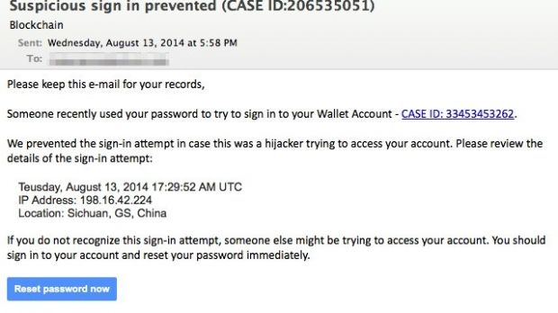 Phishing message alerting of suspicious log in
