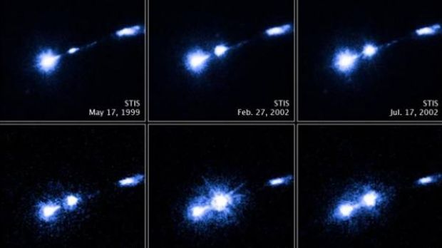 Compared images showing the evolution of the HST-1 formation