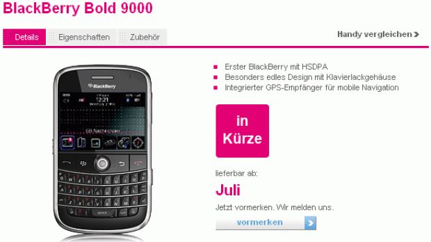BlackBerry Bold on T-Mobile Germany's website