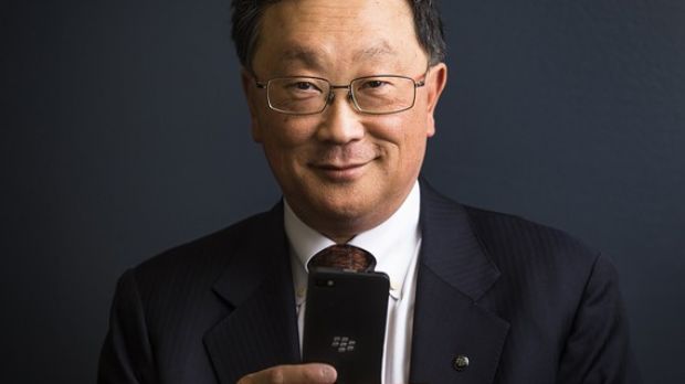 BlackBerry CEO holding one of the company's products