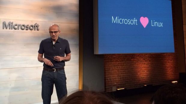 This was the message that appeared on the screen during Nadella's speech