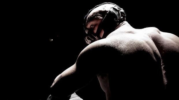 Tom Hardy as villain Bane in “The Dark Knight Rises”