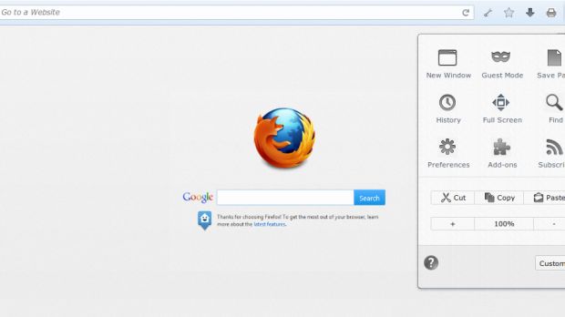The Firefox Australis toolbar and menu