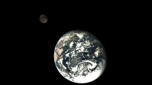 Earth and Moon appear in the same photograph