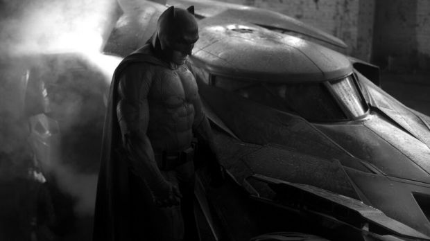 Ben Affleck in the full Batsuit: a shame you can’t see his permanently angry eyebrows