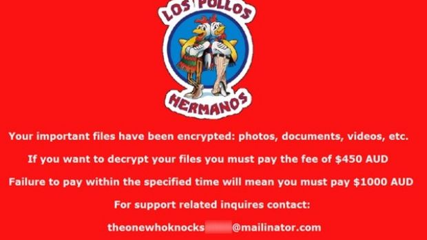 Ransom message with the “Los Pollos Hermanos” logo