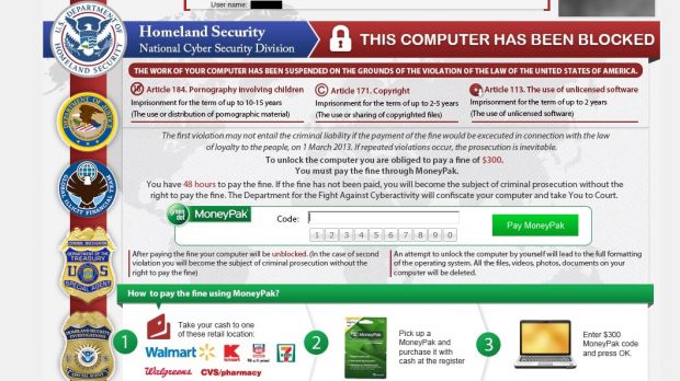 Reveton ransomware lock screen