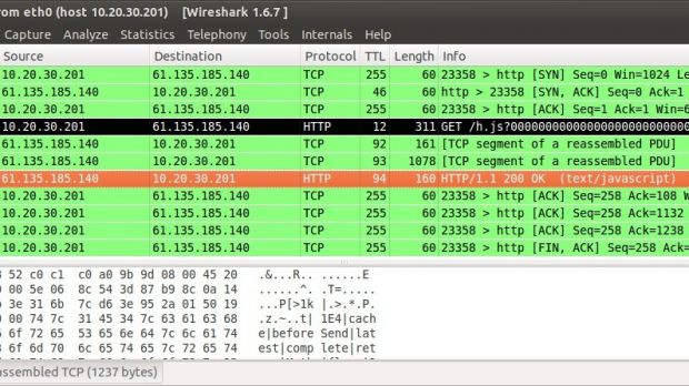 Orange line shows packet received from MitM device