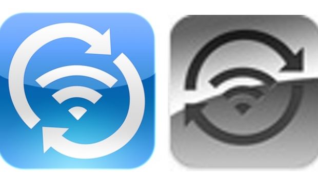 Comparison between Greg Hughes' WiFi Sync app icon and Apple's