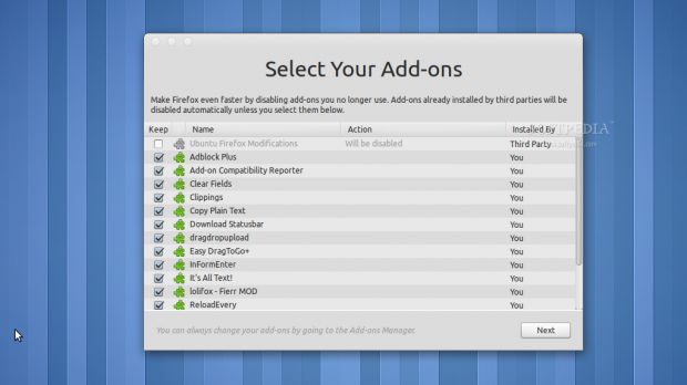 Mozilla Firefox 8 features one-time add-on selection dialog
