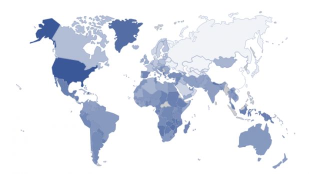 Facebook usage in Opera Mini around the world