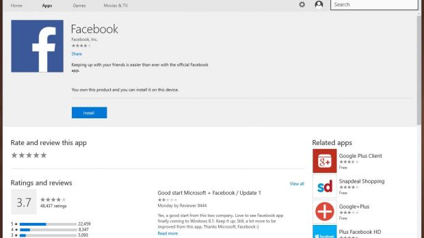 Facebook for Windows 8.1 in the store