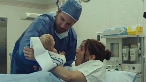 Siena Miller gives birth to fake plastic baby in “American Sniper”
