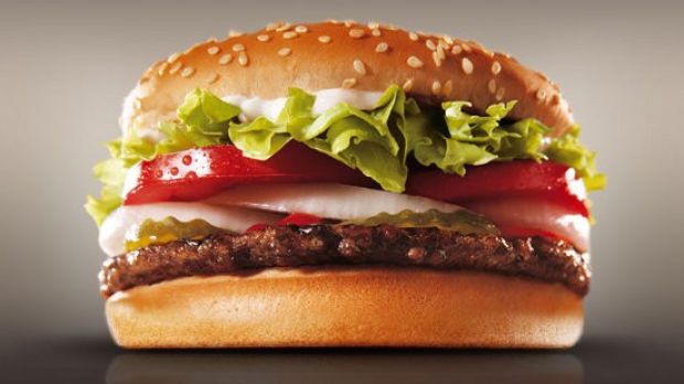 The Whopper Burger is made with beef, onion, lettuce and mayo