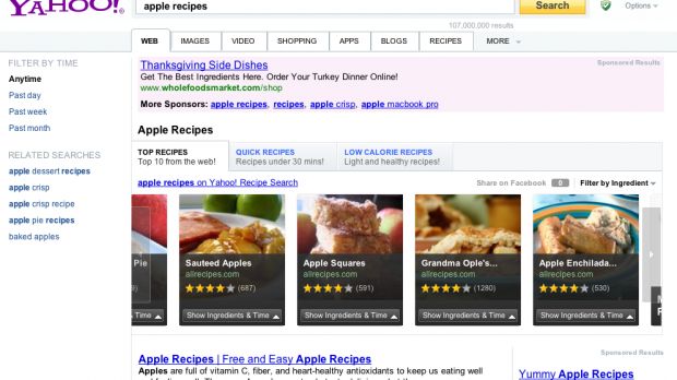 Recipe results in Yahoo Search
