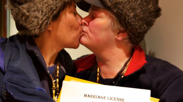 45-year-old Jocelyn Guzman and 49-year-old Shawn Sanders drove from Anchorage in Alaska for their certificate