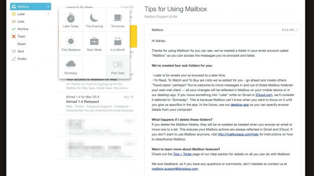 Mailbox for Mac snooze feature