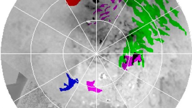 Locations where clouds and fog were identified on the surface of Titan